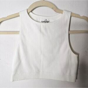 NWT Garage Sia White Seamless High-Neck Ribbed Fitted Crop Muscle Tank XS